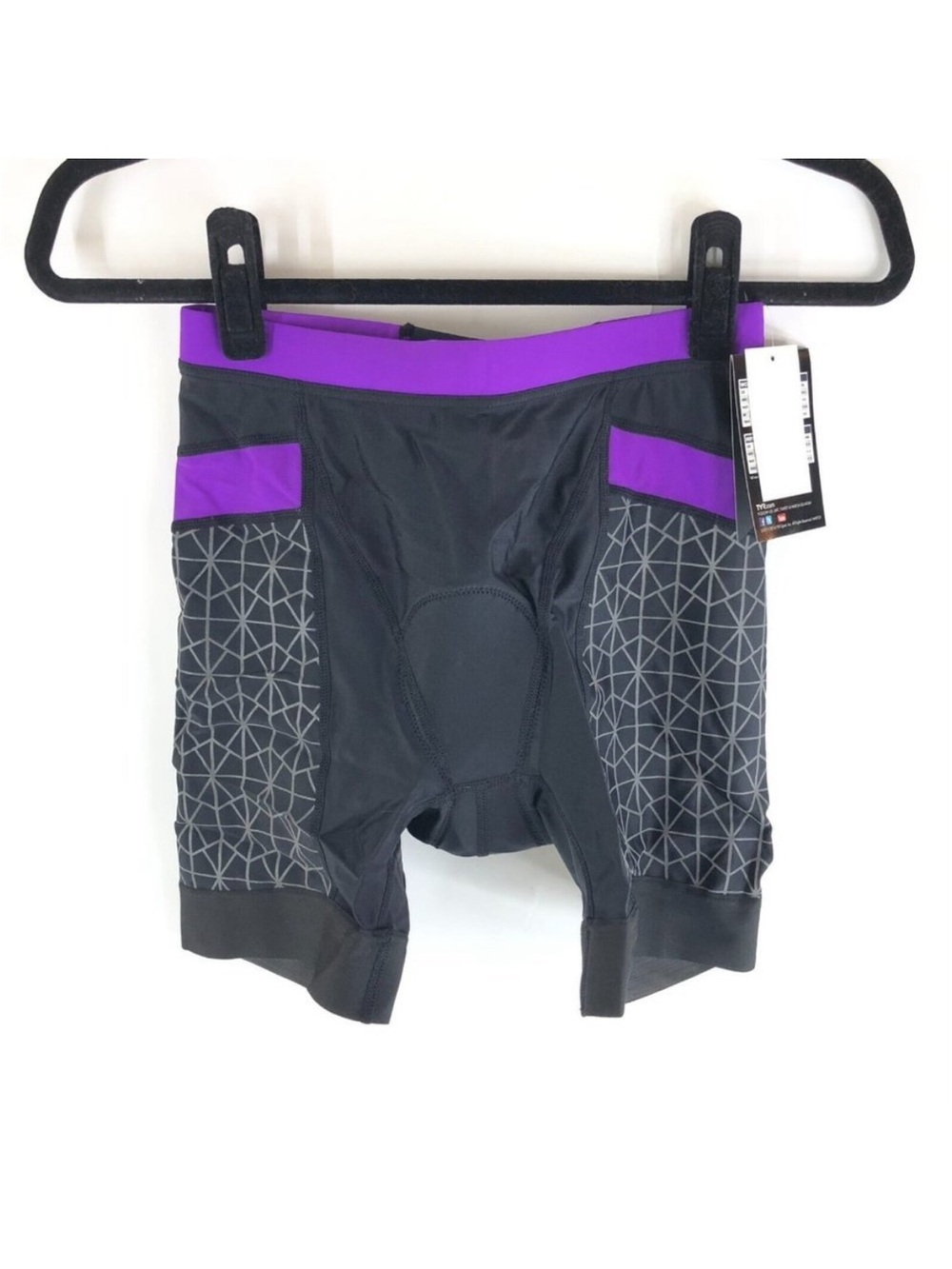 TYR Womens 6 Inch Competitor Tri Shorts Triathlon Padded Grippers Black Purple M